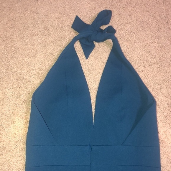 Dress‎ the Population Vanessa Plunging Halter Bodycon Midi Dress Peacock Blue S - Picture 8 of 12